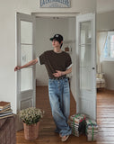 Wiz Button Washed Balloon Denim Pants