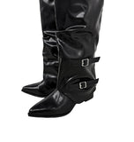 Double Buckle Shirred Stiletto Long Boots