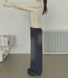 Brushed Hem Snap Jogger Wide Denim Pants