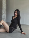 Hina Slim Long Ribbed Button Long Sleeve