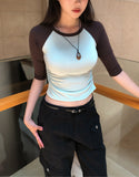 Tones Shirring Raglan Three Quarter T-shirt