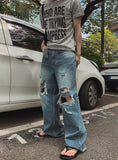 Road Damage Wide Denim Pants