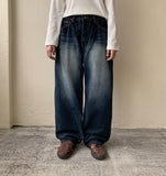 Senreto washed stitch denim pants