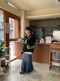 Tsukin Cat Washing Damaged Denim Long Skirt