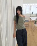 Dad side pin tuck snap button wide long denim pants
