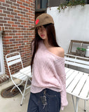 Gyoli cable pattern one-off-shoulder long-sleeved knit