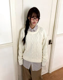 Delin round neck cable wool knit