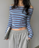 Pop Stripe Off Shoulder Long Sleeve