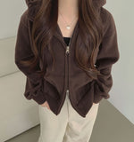 Two-Way Fleece High Neck Thick Hood Zip-Up