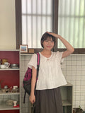 Domuri Ribbon Seersucker Short Sleeve Blouse