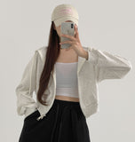 Two-Way Zipper Balloon Crop Hood Zip-Up