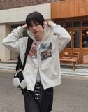Book Vintage Racing Printing Hood Zip-Up