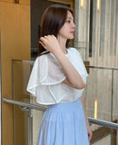 Eshuang Round Neck Chiffon Winged T-Blouse