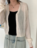 Pans Basic Linen V-Neck Cardigan