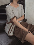 Bonnie Linen Stripe U-Neck Short Sleeve T-Shirt