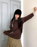 Ponnan Color Matching Diagonal Half Zip-Up Brushed Hood T-Shirt