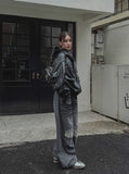 Hidden String Embo Coated Oil Denim Pants
