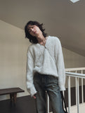 Unbalanced angora zipper knit