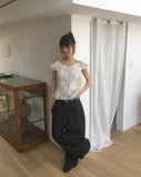 Badu Flower Strap Puff Short Sleeve Blouse