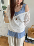 Ryoka Summer Layered V-Neck Wrap Hood Knit