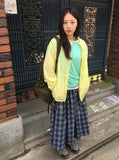 Lurun Check Shirring Cargo Banding Midi Skirt