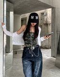Likee semi-balloon washed denim pants