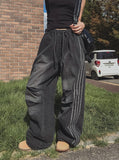Moshu track line string denim pants