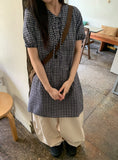 Zimo Check Button Puff Short Sleeve One Piece