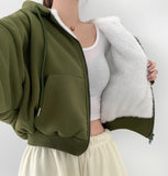 High Quality Full Mink Boa Fur Lining Thick Two-Way Crop Hood Zip-Up