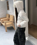 Tsuha Fur Hooded Lining Quilted Loose Fit Zip-Up Jacket