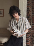 eddieroll pleated striped half shirt