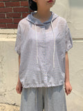 [BAONHAUS] Minkol Check Hood Short Sleeve Shirt