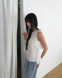 Hiber Back Slit Ribbon Strap Sleeveless Blouse