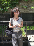 Boda Stripe Color Matching Daily Short Sleeve T-shirt