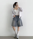 Loose Bermuda Thigh Cover Cooling Half Length Denim Shorts