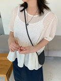 Myuo dot ribbon shirring short sleeve blouse