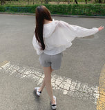 See-through High-Neck Lovely Frill Crop Summer Windbreaker