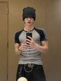 Color Matching Track Muscle Fit Henley Neck Short Sleeve Tee