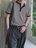 Yushi Stripe Henley Neck Short Sleeve T-Shirt