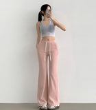 Back Embroidery Point Semi Bootcut Banding Pants