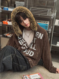 Loud Corduroy Studded Fur Hooded Zip-Up