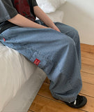 Shordan Summer Stripe Denim Balloon Wide Pants