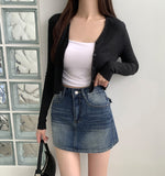 Back Pocket Point A-line Denim Skirt Shorts