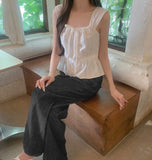 Purity Feminine Ribbon Sleeveless Blouse Vacation Look