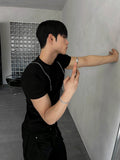 Shoulder Zipper Deep Black Short Sleeve T-shirt