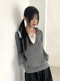 Rti Vintage V-neck Lace Hood Long Sleeve T-shirt