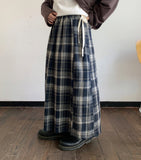 Royzel Ribbon Banding Check Long Skirt