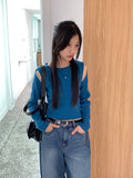 Cordill ribbed color matching shoulder slit cropped long sleeve knit