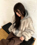 Dihi two-tone fur quilted hooded zip-up jumper