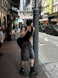 Adjust cut black denim bermuda pants